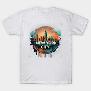 new york city liberty sunset retro T-Shirt